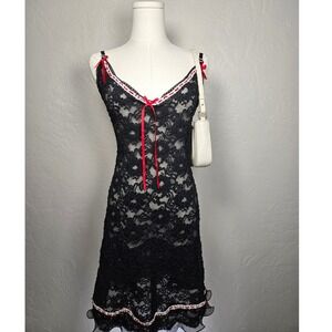 Pieces Of Porcelain Lace‎ Mini Dress Red Bows Lingerie Handmade